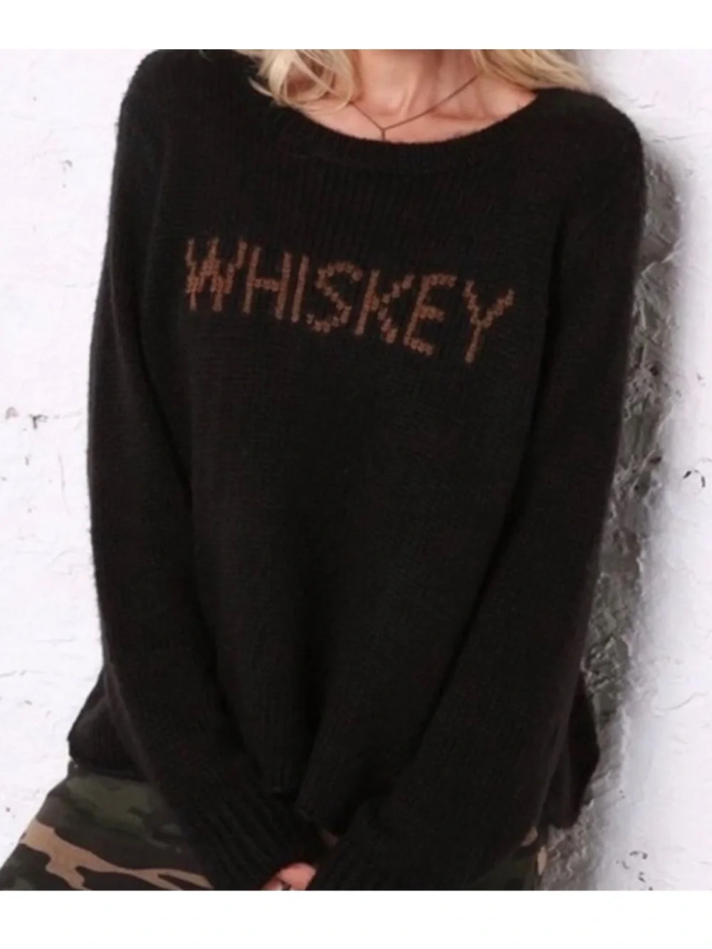 Wooden Ships Whiskey Cozy Knit Black Crew Neck Sweater